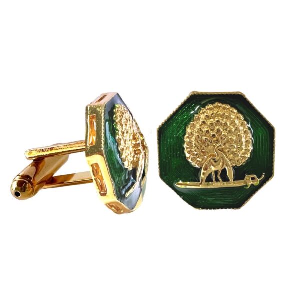 Octagonal Mayoor Crest Cufflinks - Royal Green