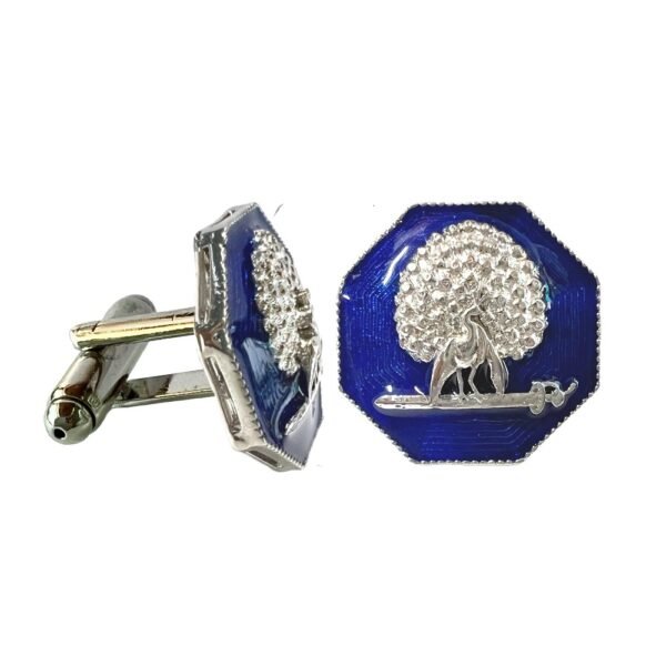 Octagonal Mayoor Crest Cufflinks - Silver Blue