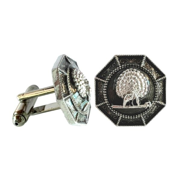 Majestic Octagon Silver Mayoor Cufflinks - Smokey Enamel