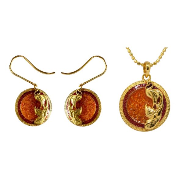 Golden Jubilee Plumage Earrings and Pendant Set