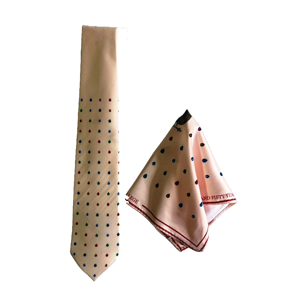 S1094TPS Mayo College Tie & Pocket Square Pachranga Mayoor on Beige - Image 1