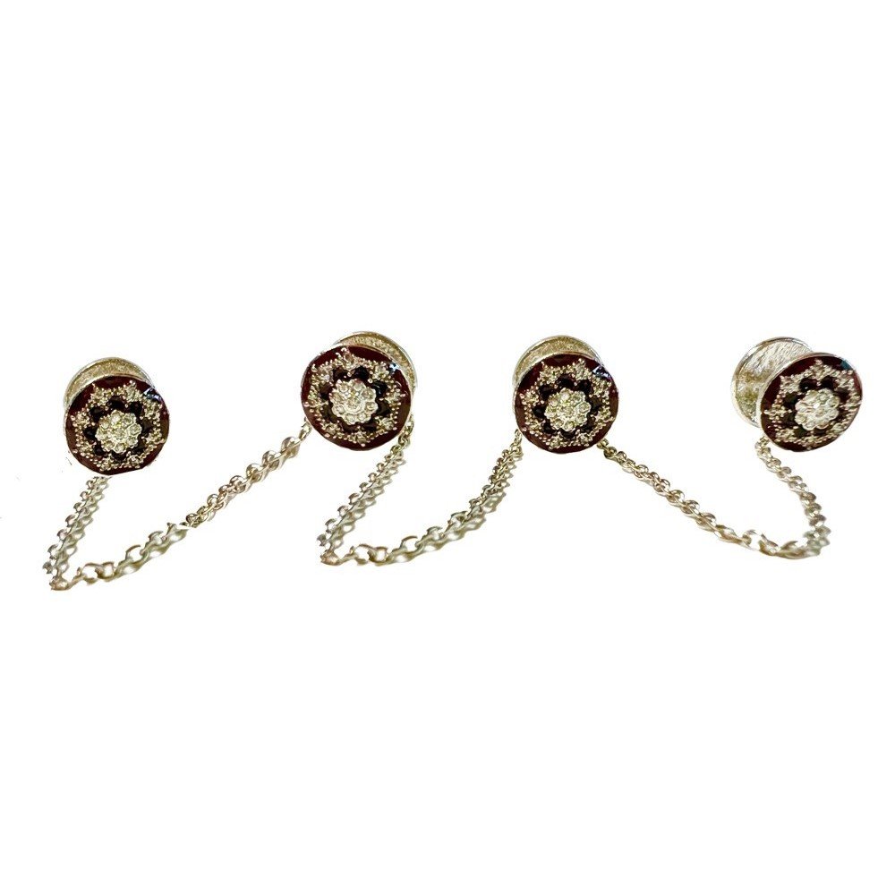 S1116KB Royal Kurta Buttons - Swarovskis and Black Enamel - Image 1